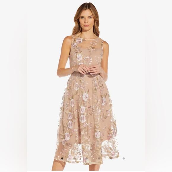 Adrianna Papell size 4 FLORAL EMBROIDERED FLARED DRESS NWT - Picture 1 of 14